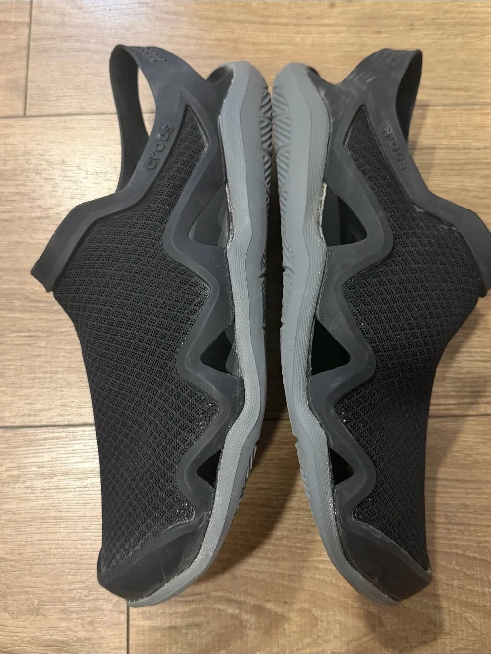 CROCS Black Mesh Slip-On Sandals with Gray Soles, 9
